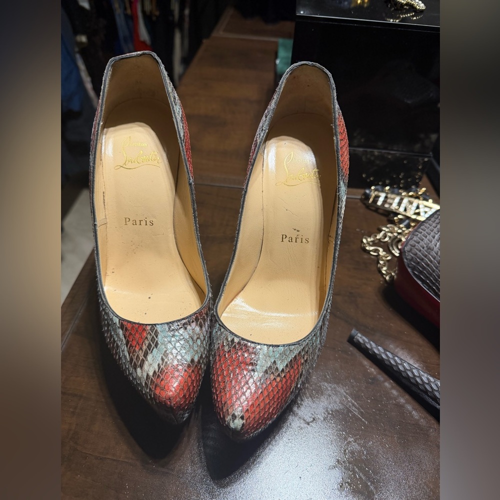 Christian Louboutin Red and Gray Python Heels- size 7